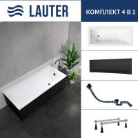 Ванна Lauter Estelle 170 21206070 (с ножками, лицевым экраном черного цвета и сифоном 21Y32001 матов