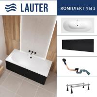 Ванна Lauter Ava 170 21208070 (с ножками, лицевым экраном черного цвета и сифоном 21Y11021 матовый ч