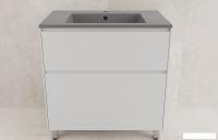 Symbolite Тумба под умывальник Лима 80 Line Plus 2 ящика + Line 80x48 (белый матовый/серый шелк)