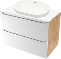 ЗОВ Тумба с умывальником Дион 70 D70LHO0M9003MKV5-LDSPW6002 (белый матовый/дуб)