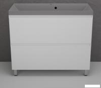 Symbolite Тумба под умывальник Манхэттен 100 Plus 2 ящика + Line 100x48 (белый матовый/серый шелк)