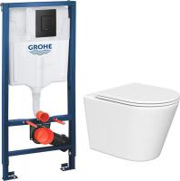 Унитаз подвесной Lauter Longer 2110822 + GROHE Solido 38811KF0 с кнопкой (прямоугольная, черный)