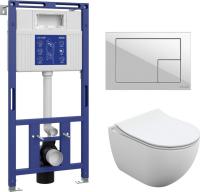 Унитаз подвесной Cersanit Brasko Slim 64824 + Aqua Prime М 50 68179 с кнопкой Corner 64077 (кнопка б