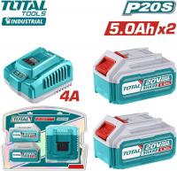 Аккумулятор с зарядным устройством Total TFBCPK2513 (20В/2x5 Ah + 20В)