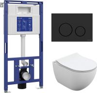 Унитаз подвесной Cersanit Brasko Slim 64824 + Aqua Prime М 50 68179 с кнопкой Twins 63525 (кнопка че