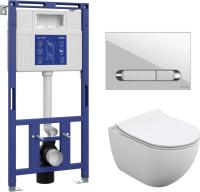 Унитаз подвесной Cersanit Brasko Slim 64824 + Aqua Prime М 50 68179 с кноп. Estetica 64111 (кнопка б