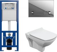 Унитаз подвесной Cersanit Carina New Clean On с инстал. Link Pro (с кнопкой Estetica 64110 хром глян