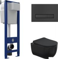 Унитаз подвесной Berges Wasserhaus Ventas Black Rimless + АТОМ 410 AT-043343 (с сиденьем)