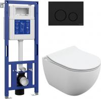 Унитаз подвесной Cersanit Brasko Slim 64824 + Aqua M 40 68177 с кнопкой Twins 63525 (кнопка черный м