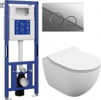 Унитаз подвесной Cersanit Brasko Slim 64824 + Aqua M 40 68177 с кнопкой Twins 63523 (кнопка хром гля