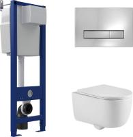 Унитаз подвесной Berges Wasserhaus Tornas Rimless + Atom 410 АТ-043330 (с кнопкой Atom Line хром гля