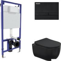 Унитаз подвесной Berges Wasserhaus Ventas Black Rimless + Visam Slim 525 EX-043326 (с сиденьем)