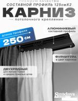 Карниз для штор Sundays Home D-6-P двухрядный (2.5м, составной, черный)