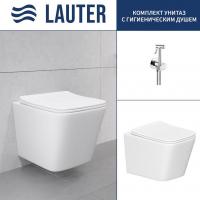 Унитаз подвесной Lauter Square с жестким сиденьем Soft Close 214903 + Breez 21GN7071CH (скрытое креп