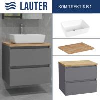 Lauter Тумба под умывальник Mia 60 + 21674A (графит + столешница из цельного дуба Mia 60)