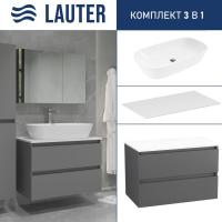 Lauter Тумба под умывальник Mia 80 + 21393-70 (графит + столешница текстура камня, белый Mia 80)