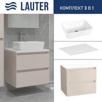 Lauter Тумба под умывальник Mia 60 + 21674A (кашемир + столешница текстура камня, белый Mia 60)