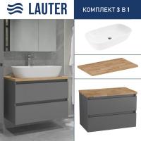 Lauter Тумба под умывальник Mia 80 + 21393-70 (графит + столешница из цельного дуба Mia 80)