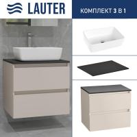 Lauter Тумба под умывальник Mia 60 + 21674A (кашемир + столешница текстура камня, черный Mia 60)