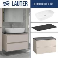 Lauter Тумба под умывальник Mia 80 + 21393-70 (кашемир + столешница текстура камня, черный Mia 80)