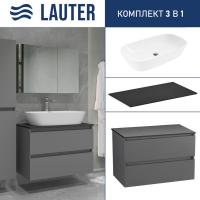 Lauter Тумба под умывальник Mia 80 + 21393-70 (графит + столешница текстура камня, черный Mia 80)