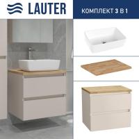 Lauter Тумба под умывальник Mia 60 + 21674A (кашемир + столешница из цельного дуба Mia 60)