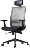 Офисное кресло Bestuhl S30 Black Pl с подголовником и подлокотником (черная сетка/серая ткань)
