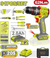 Ударная дрель-шуруповерт Dyllu DTDT4B91 (с 2-мя АКБ, кейс, набор инструментов)