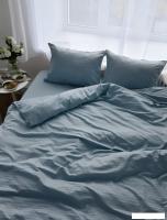 Евро комплект постельного белья Блакiт Страйп-сатин Евро 50х70 4251/1 14-4201 (серо-голубой)