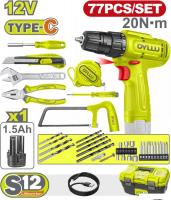 Дрель-шуруповерт Dyllu DTDT4B77 (с 1-им АКБ, кейс, набор инструментов)