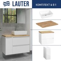 Lauter Тумба с умывальником Mia 60 + 21674A (белый глянец, со столешницей из цельного дуба Mia 80 и