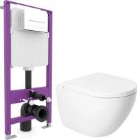 Унитаз подвесной Saniteco KW-9003W Single (безободковый) + Triton Pro EVO815N (с кнопкой белый, мато