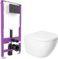 Унитаз подвесной Saniteco KW-9003W Single (безободковый) + Triton Pro EVO815N (с кнопкой черный, мат