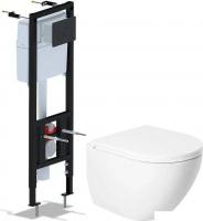 Унитаз подвесной Saniteco KW-9003W Single (безободковый) + Ани Пласт WCP4133