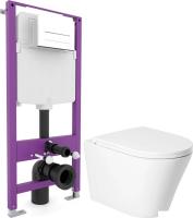 Унитаз подвесной Saniteco KW-9005W + Triton Pro EVO815N (с кнопкой белый, матовый)