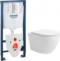 Унитаз подвесной Lauter Vortex 2110830+GROHE Rapid SL 39504000+37131000 с кнопкой (округлая, хром)