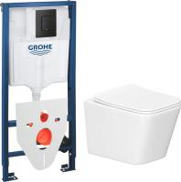 Унитаз подвесной Lauter Square 214903 + GROHE Solido 38811KF0 + GROHE 37131000 (прямоугольная, черны