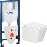 Унитаз подвесной Lauter Square 214903 + GROHE Rapid SL 38772001 + GROHE 37131000 (прямоугольная, хро