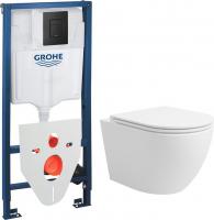 Унитаз подвесной Lauter Vortex 2110830+GROHE Solido 38811KF0+37131000 с кнопкой (прямоугольная, черн