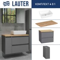 Lauter Тумба с умывальником Mia 60 + 21674A (графит, со столешницей из цельного дуба Mia 80 и шкафом