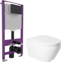 Унитаз подвесной Saniteco KW-9009W + Triton Pro EVO815N (с кнопкой черный, матовый)
