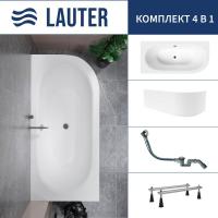 Ванна Lauter Bliss 170 L 21201071L (с ножками, лицевым экраном белого цвета и сифоном 21Y32000 хром)