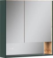 EQUIL Шкаф с зеркалом для ванной Gleam 80.2D (зеленый камень/дуб вотан)