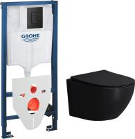 Унитаз подвесной Lauter Sulzdorf + GROHE Solido 38811KF0 + панель GROHE 37131000 (черный с микролифт