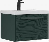 EQUIL Тумба с умывальником Gleam 60.1Y + Volna Prime 60 (зеленый камень/дуб вотан, подвесная)