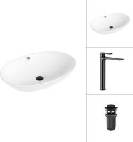 Умывальник Lauter 21709 + Reef 21CK8678BS с донным клапаном 21190B (черный матовый)