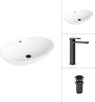 Умывальник Lauter 21709 + Cascade 21СК0655BS с донным клапаном 21190B (черный матовый)