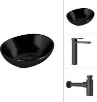 Умывальник Lauter 21652-A + Cascade 21СК0655BS с сифоном 21635B (черный матовый)