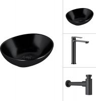 Умывальник Lauter 21652-A + Moon 21СК8691BS с сифоном 21635B (черный матовый)