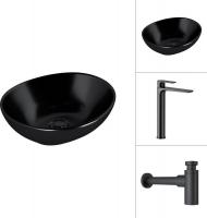 Умывальник Lauter 21652-A + Reef 21CK8678BS с сифоном 21635B (черный матовый)